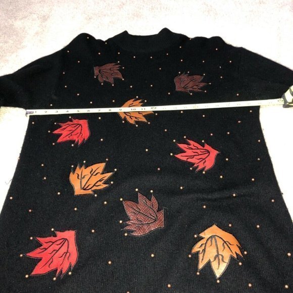 Vintage Sweater Evan Davies Lambs‎ Wool Angora Rabbit Hair Leaves Granny Core - Picture 9 of 13